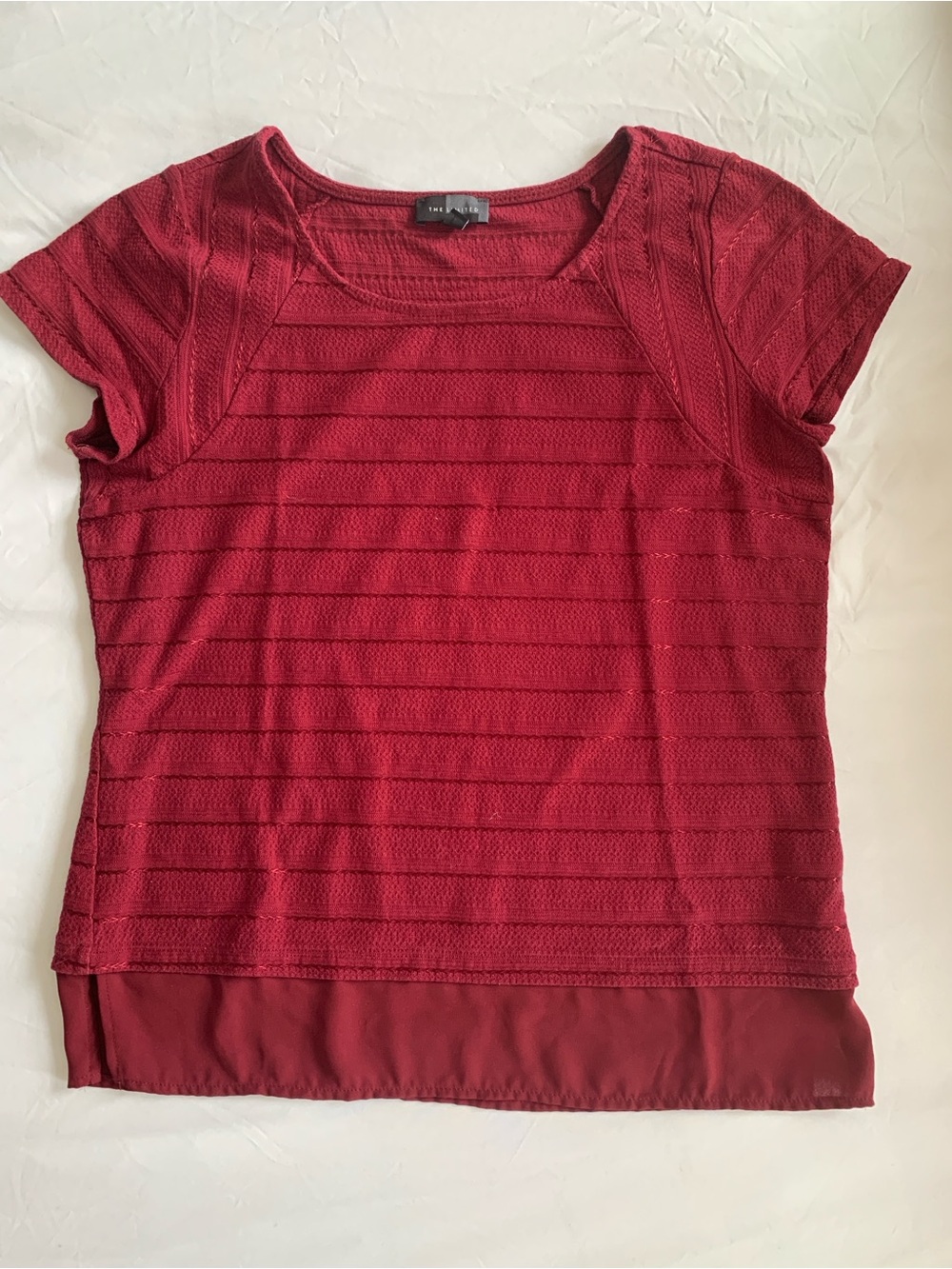 The Limited Burgundy Short Sleeve Layered Knit Tee